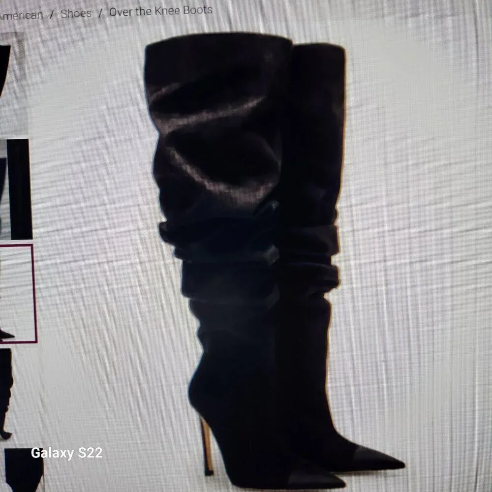 Good American Boots Womens Over the Knee Slouch Suede Black Goth RockerCore